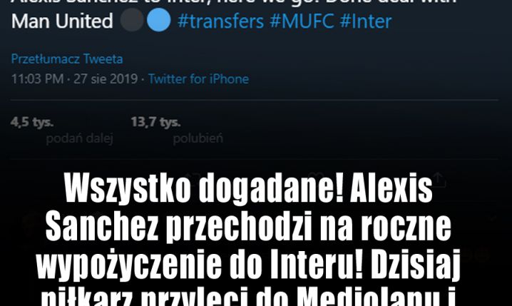 DOGADANE! Alexis Sanchez zostanie wypożyczony do Interu!